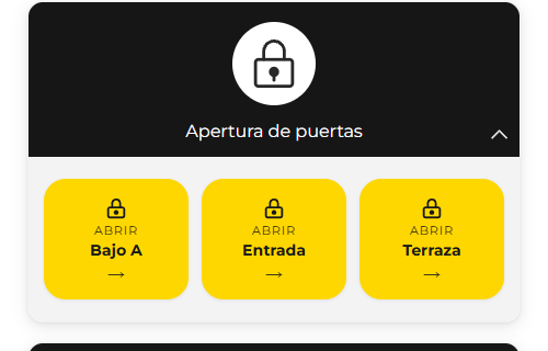 Tarjeta de apertura de puertas del panel del huésped, con un botón para abrir cada puerta del alojamiento desde el móvil