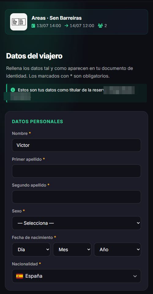 Formulario de check-in y registro de viajeros para SES Hospedajes en el panel del huésped