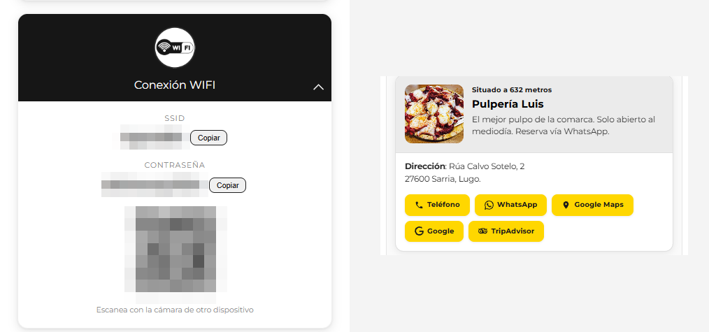 El wifi del alojamiento con código QR junto a una recomendación de la guía de la zona
